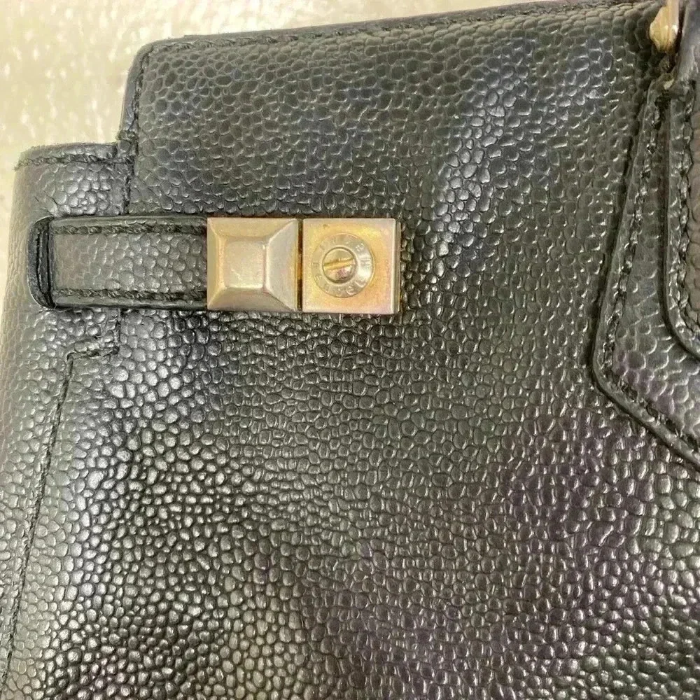 Henri Bendel Carlyle Tote Black Pebbled Leather Purse Shoulder Bag Purple Satin